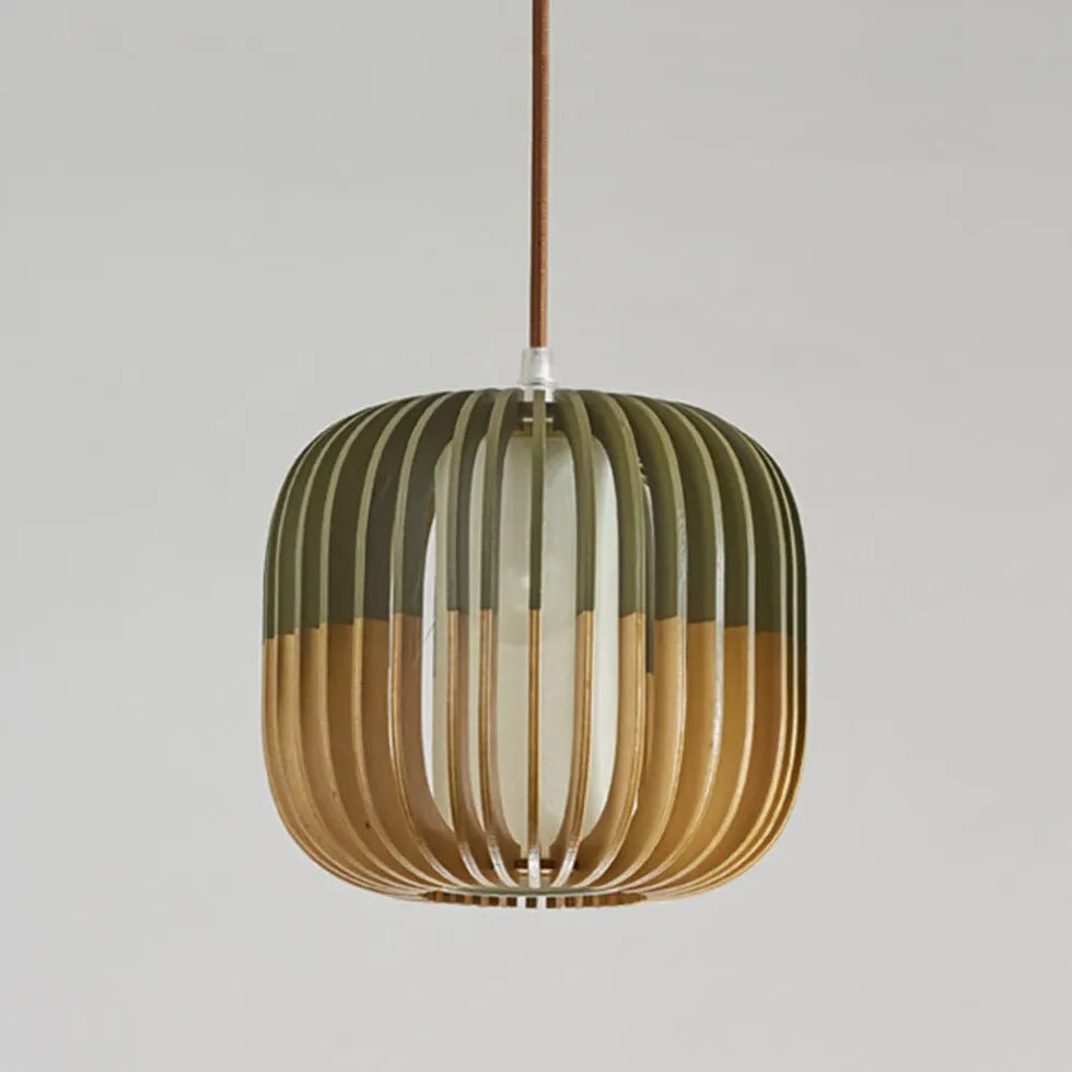 Hollow Green Dining Room Wooden Pendant Light