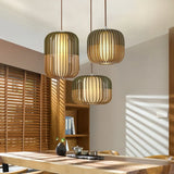 Hollow Green Dining Room Wooden Pendant Light