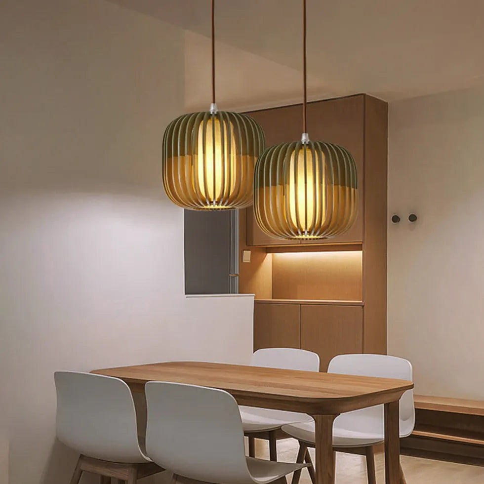 Hollow Green Dining Room Wooden Pendant Light