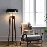 Black Round Wooden Tripod Floor Lamp