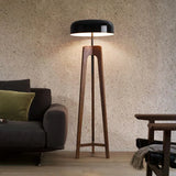 Black Round Wooden Tripod Floor Lamp