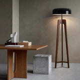 Black Round Wooden Tripod Floor Lamp