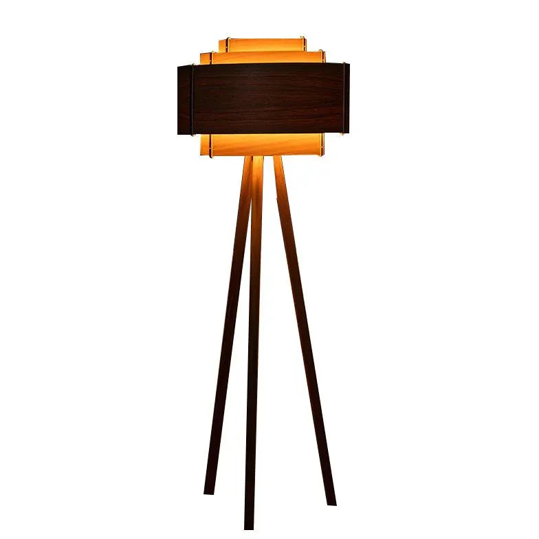 Brown Cylindrical Tripod Floor Lamp for Bedroom