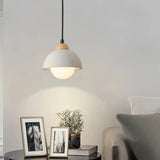 Lámpara colgante de cemento y madera Japandi LED para mesilla de noche
