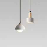 Lámpara colgante de cemento y madera Japandi LED para mesilla de noche