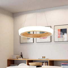 Lampara circular colgante diseño de madera natural