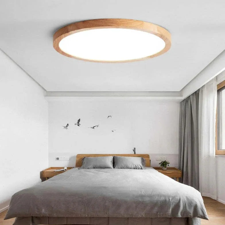 Natural Bedroom Wooden Flush Ceiling Lights