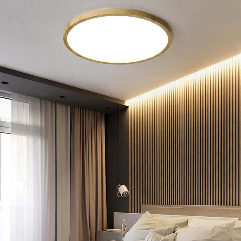 Natural Bedroom Wooden Flush Ceiling Lights