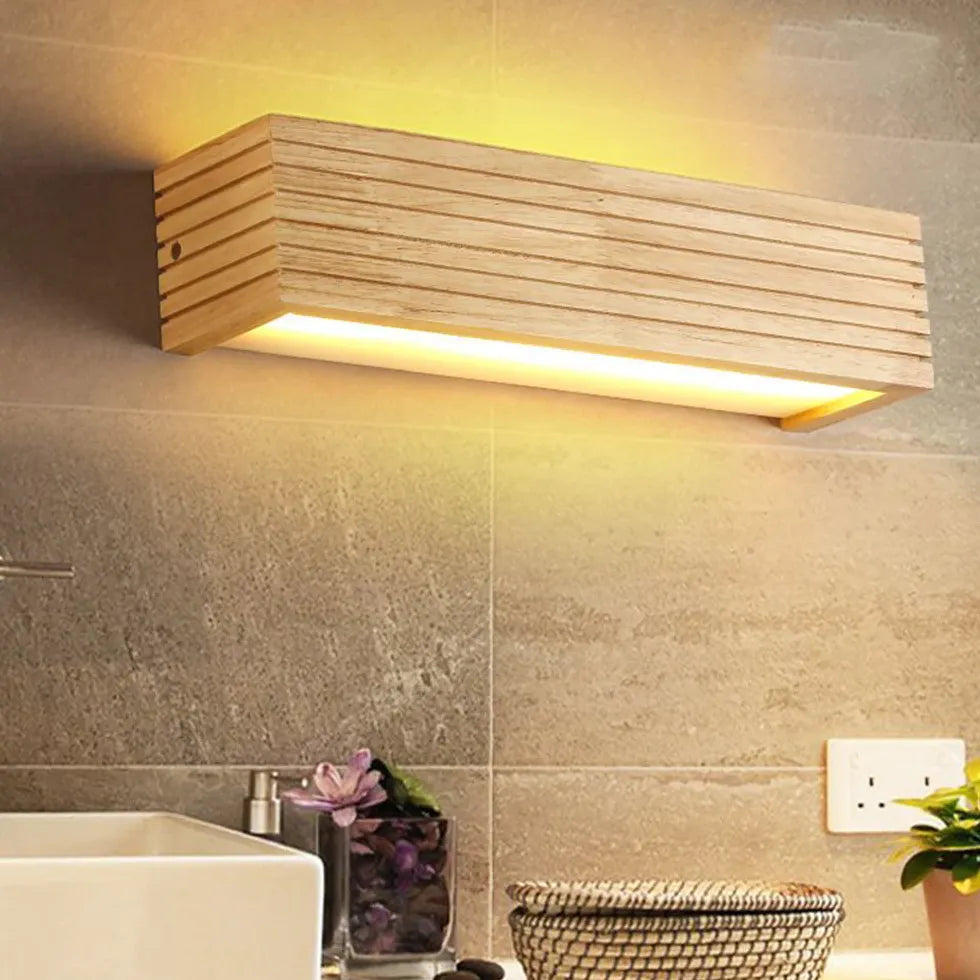 Rectangle Wooden Led Bathroom Wall Lights