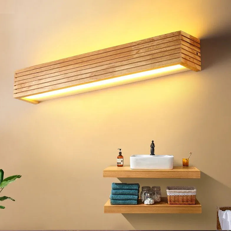 Rectangle Wooden Led Bathroom Wall Lights