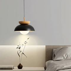 Lámpara colgante nórdica LED de hierro efecto madera para comedor