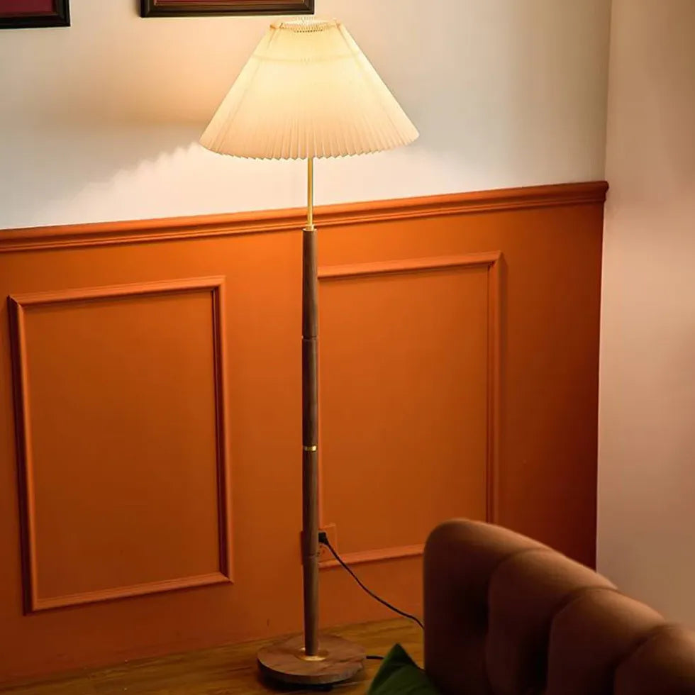 Cone-Shaped Vintage Floor Lamp with Wooden Pole