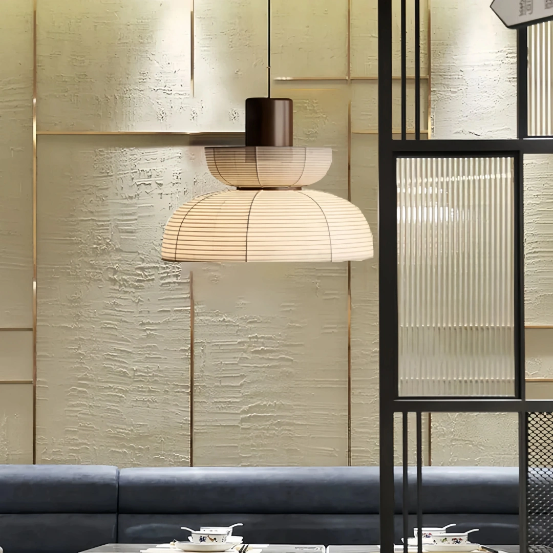 Lámpara colgante de tela blanca LED Wabi Sabi para comedor
