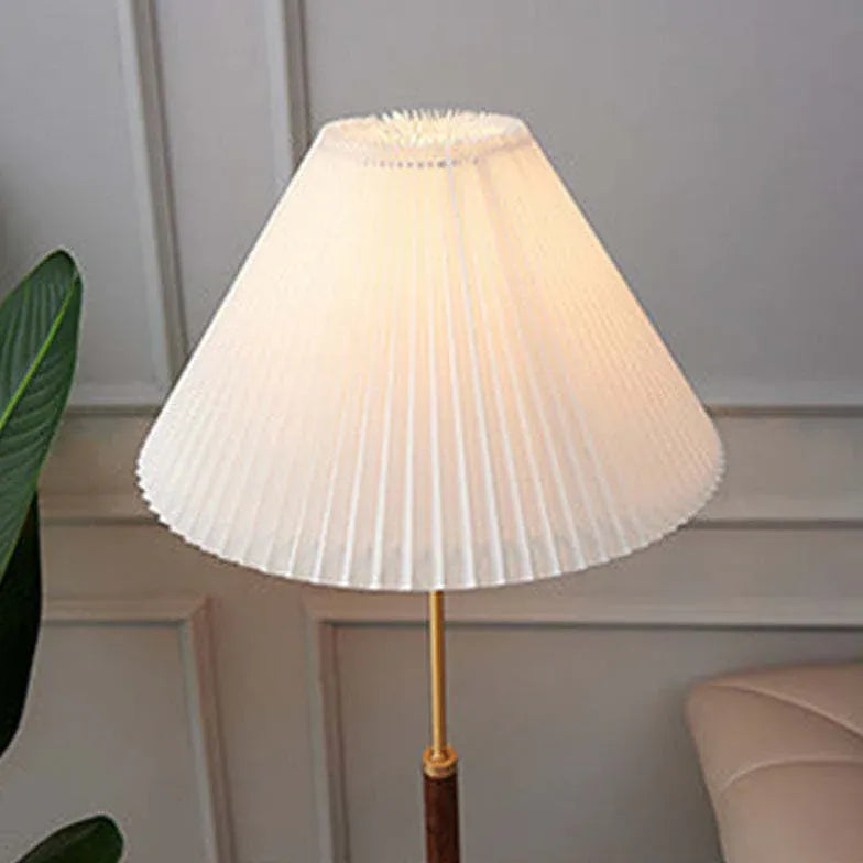 Cone-Shaped Vintage Table Lamp with Wooden Pole