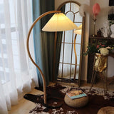 Wooden Curved Fabric Bedroom Floor Lamp