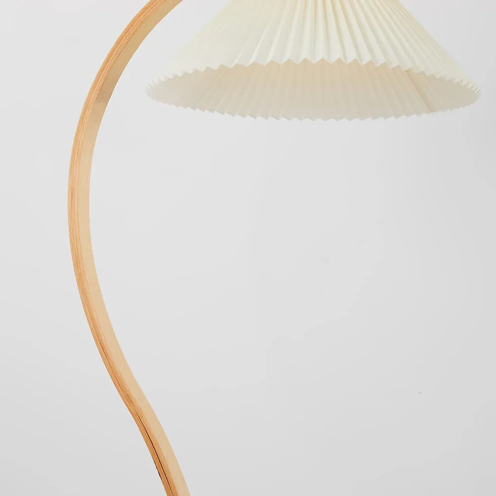 Wooden Curved Fabric Bedroom Floor Lamp