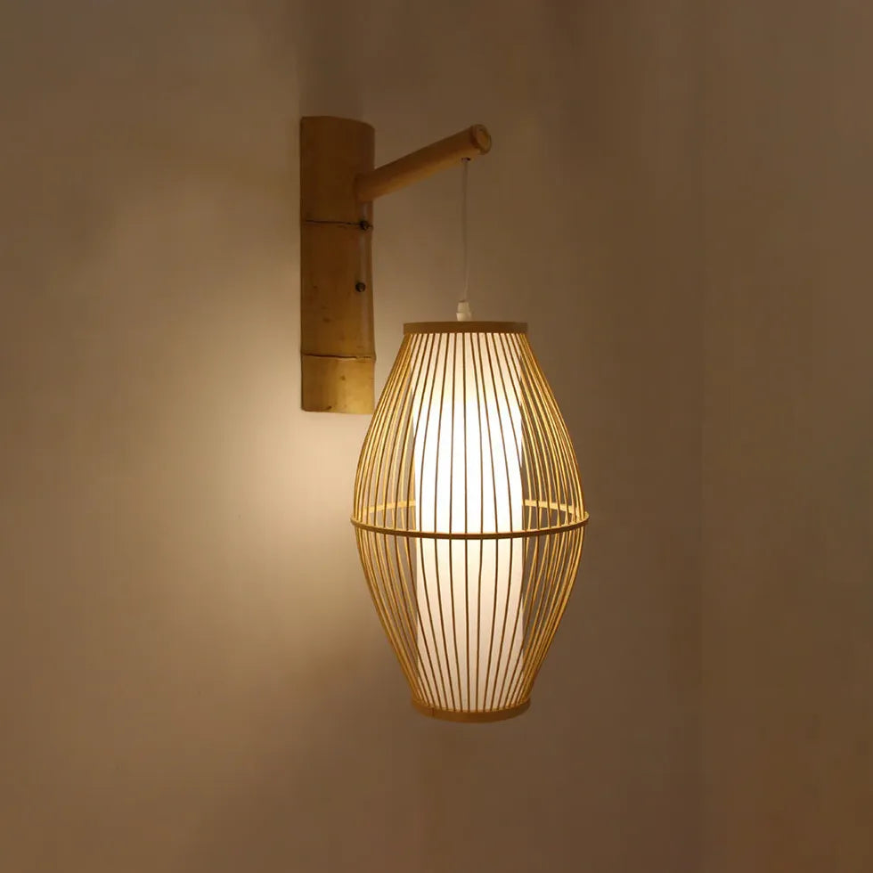 Wicker Wall Light Lantern Wooden