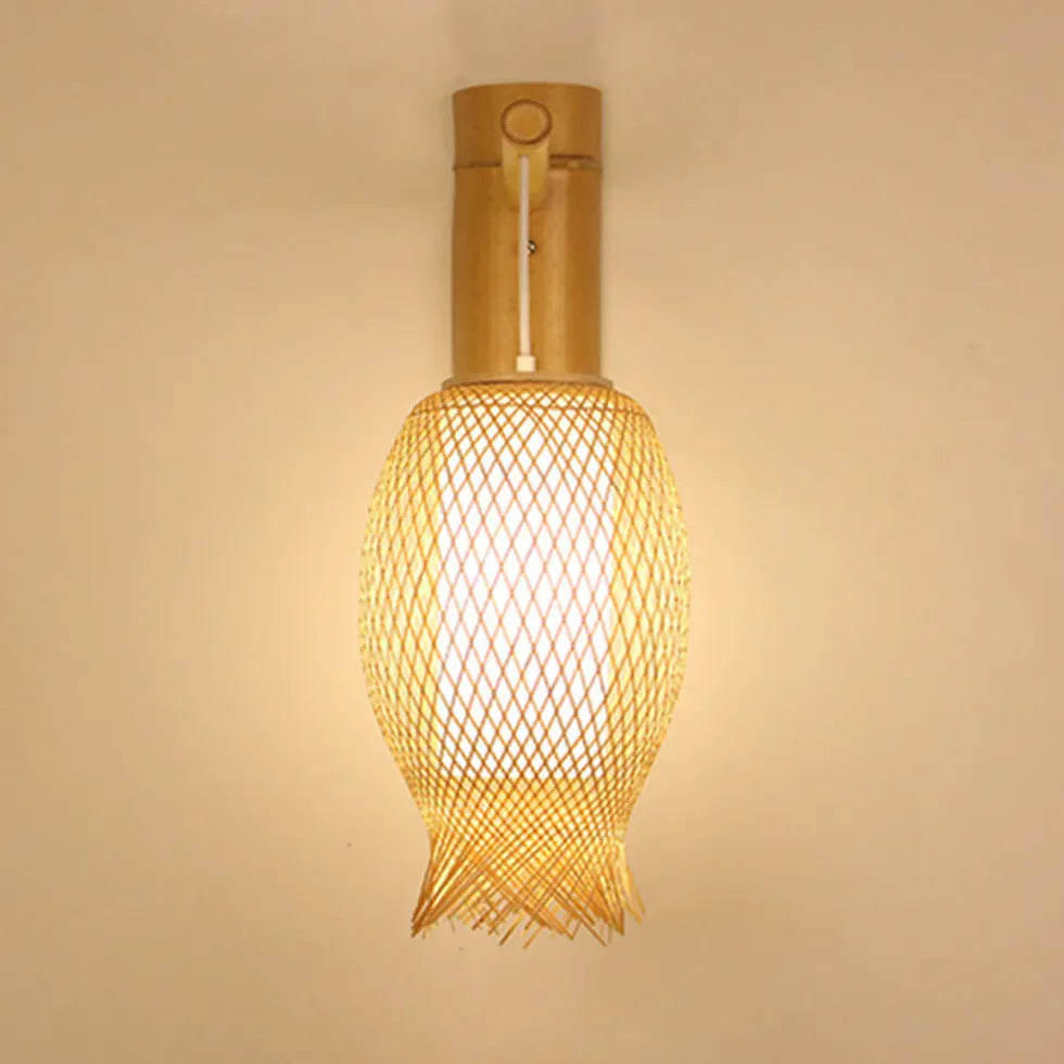 Wicker Wall Light Lantern Wooden