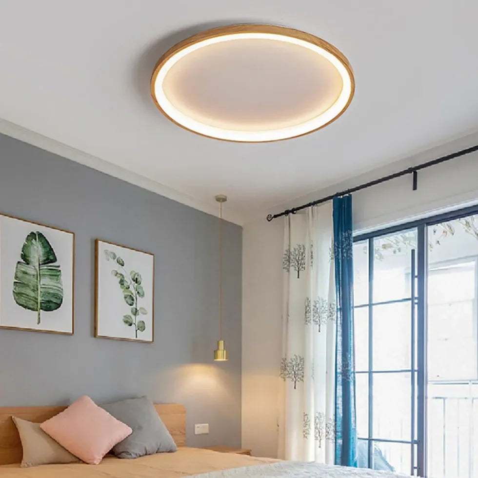 Lámpara de techo circular nórdica LED de madera para dormitorio