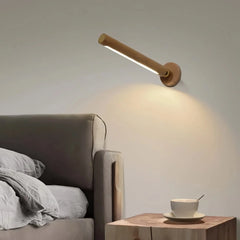 Aplique de pared de madera LED cilíndrico giratorio, recargable y regulable