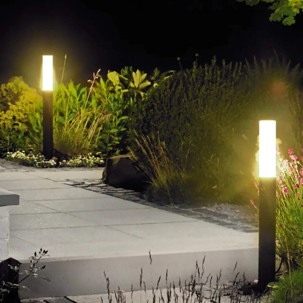 Transparent Cylinder Black Outdoor Bollard Lights