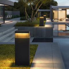 Poste de luz moderno solar rectangular negra para jardín