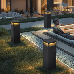 Poste de luz moderno solar rectangular negra para jardín