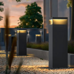 Poste de luz moderno solar rectangular negra para jardín