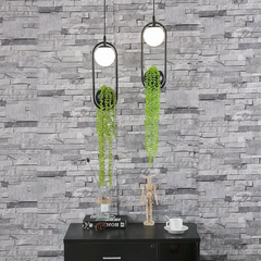 Lámpara LED con Plantas Colgantes de Diseño Nórdico Ovalada Negra para Comedor