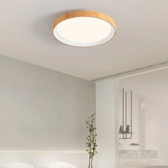 Lampara de techo redonda madera con diseño minimalista