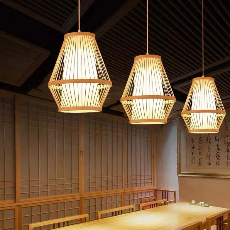 Wooden Japanese-Style Geometric Pendant Light