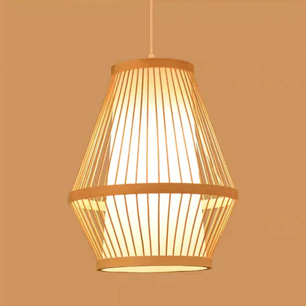 Wooden Japanese-Style Geometric Pendant Light