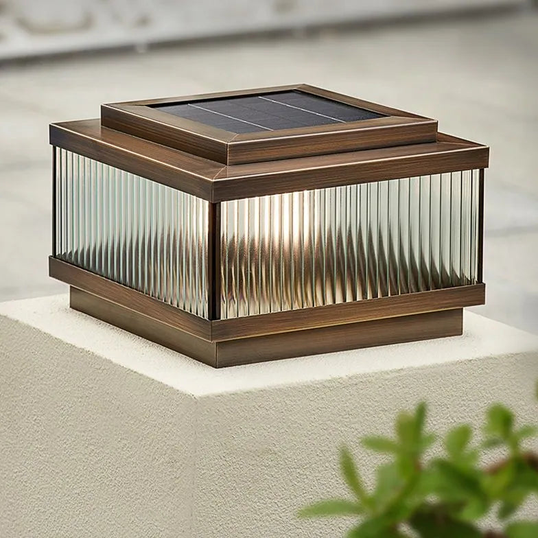 Brown Glass Solar Outdoor Pillar Lights