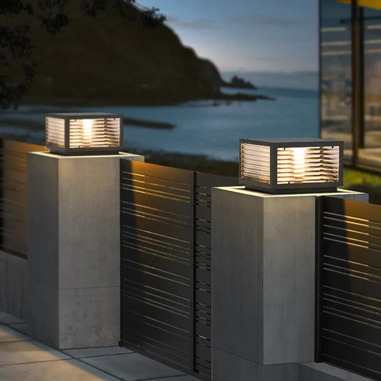 Striped Glass Square Outdoor Pillar Lights