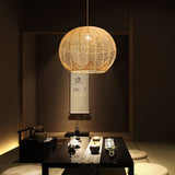 Woven Rattan Spherical Mesh Pendant Light