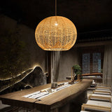 Woven Rattan Spherical Mesh Pendant Light