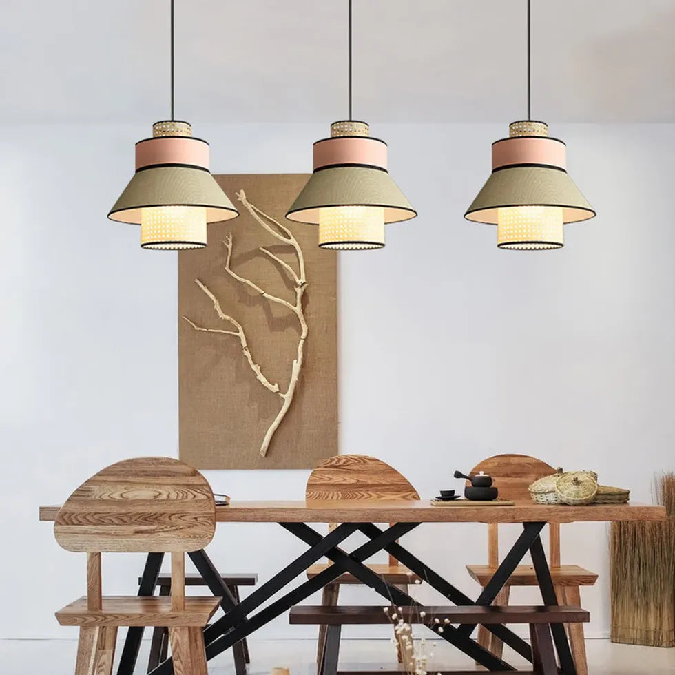 Conical Colorful Multi-Layer Rattan Pendant Light