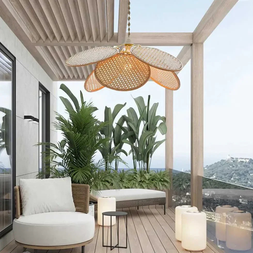 Lámparas de rattan y mimbre diseño colgante en forma de pétalos