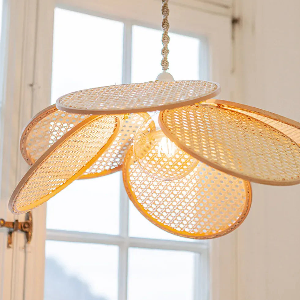 Rattan Disc Petal-Shaped Pendant Light