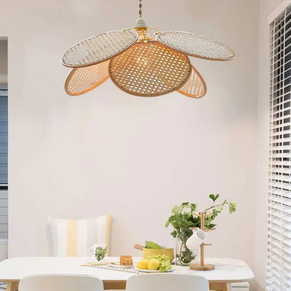 Rattan Disc Petal-Shaped Pendant Light