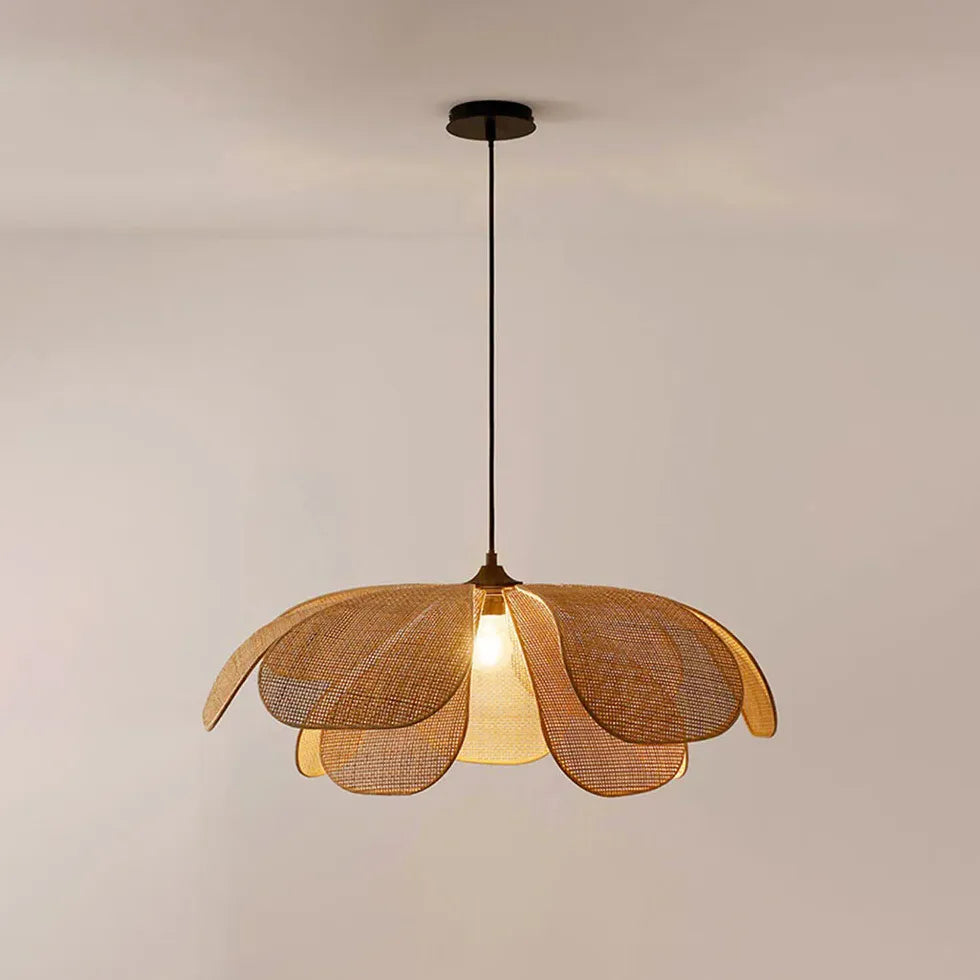 Rattan Multi-Petal Translucent Pendant Light