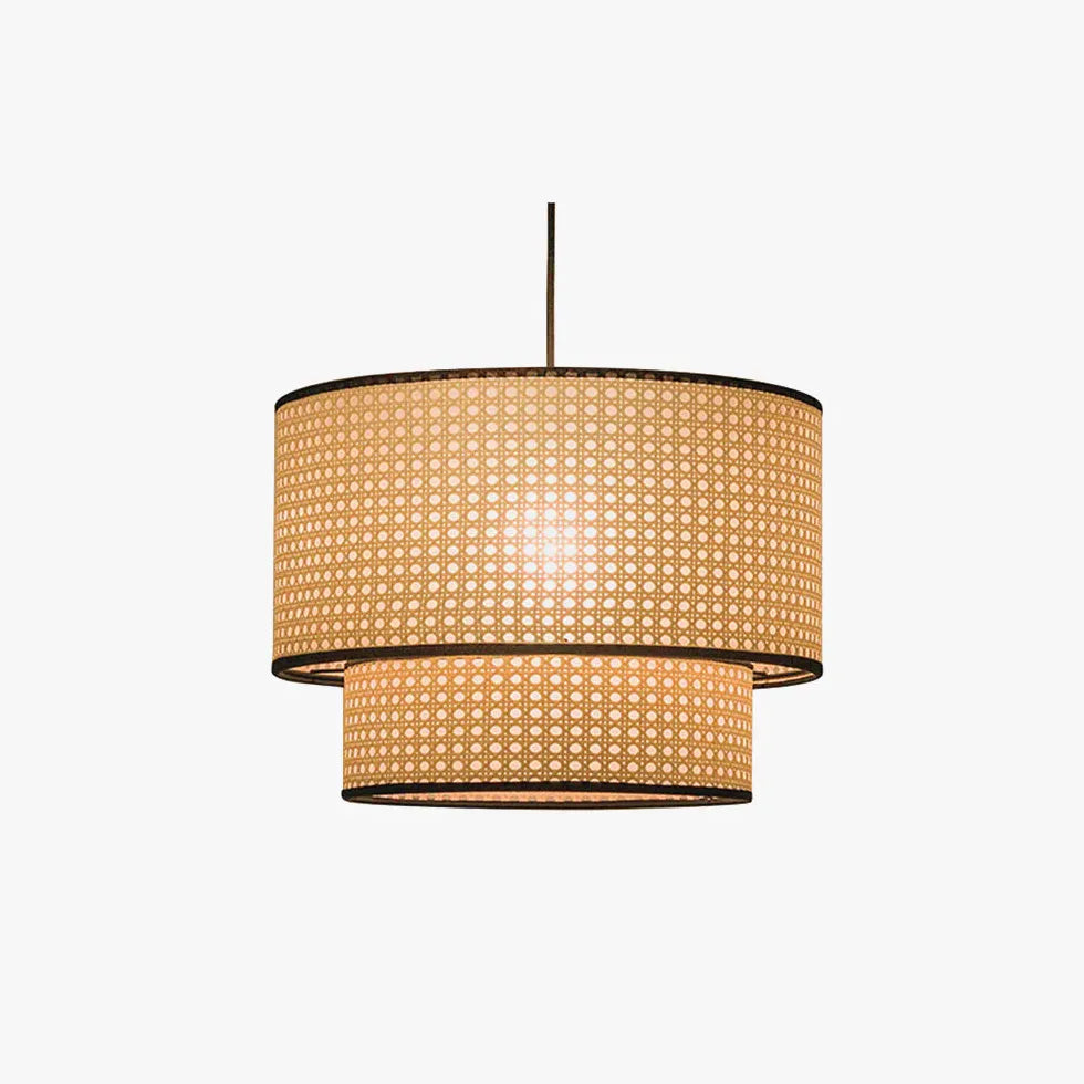 Rattan Double Concentric Circle Pendant Light