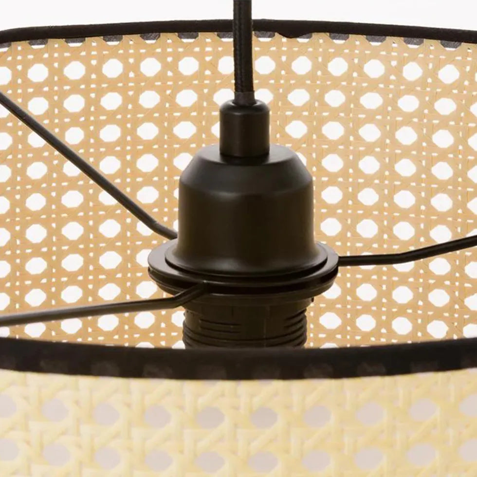 Rattan Double Concentric Circle Pendant Light