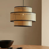 Rattan Double-Layer Cylindrical Pendant Light