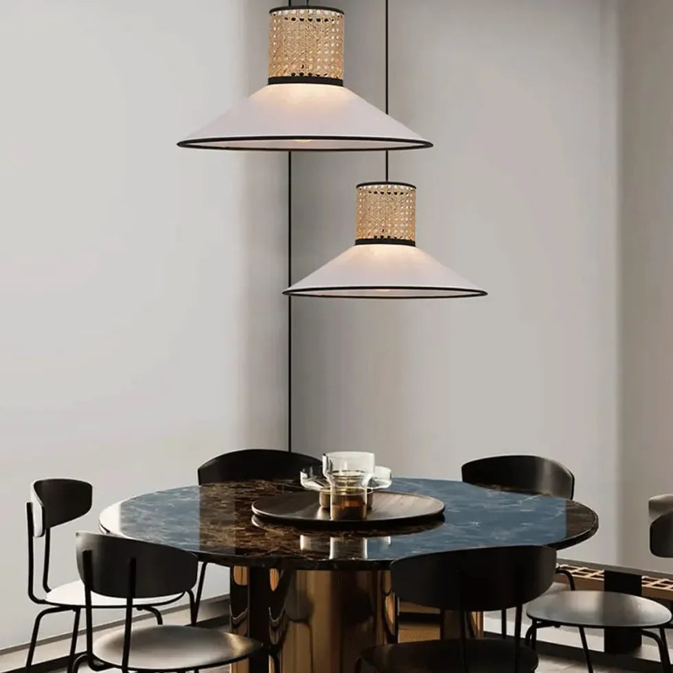 Lamparas led techo colgantes diseño de mimbre cónica