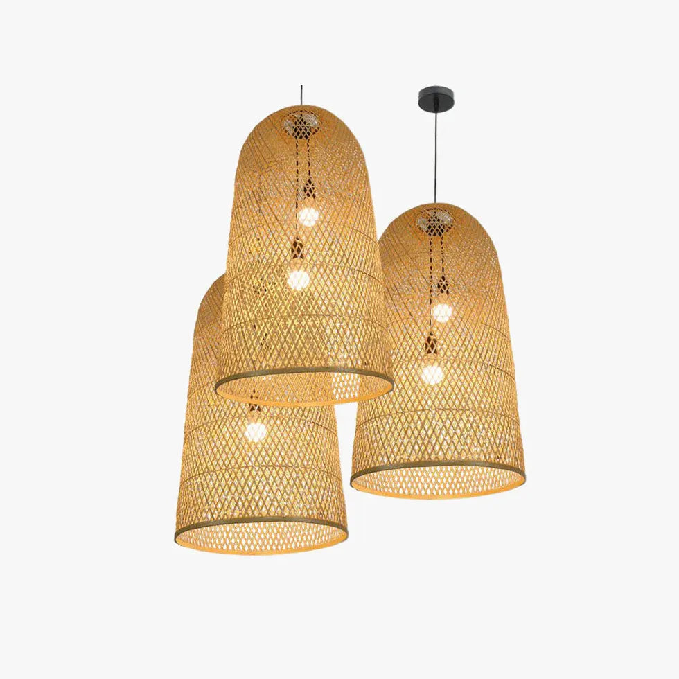 Woven Rattan Mesh Bell-Shaped Pendant Light