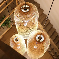 Lamparas de bambu colgantes diseño retro con luces LED