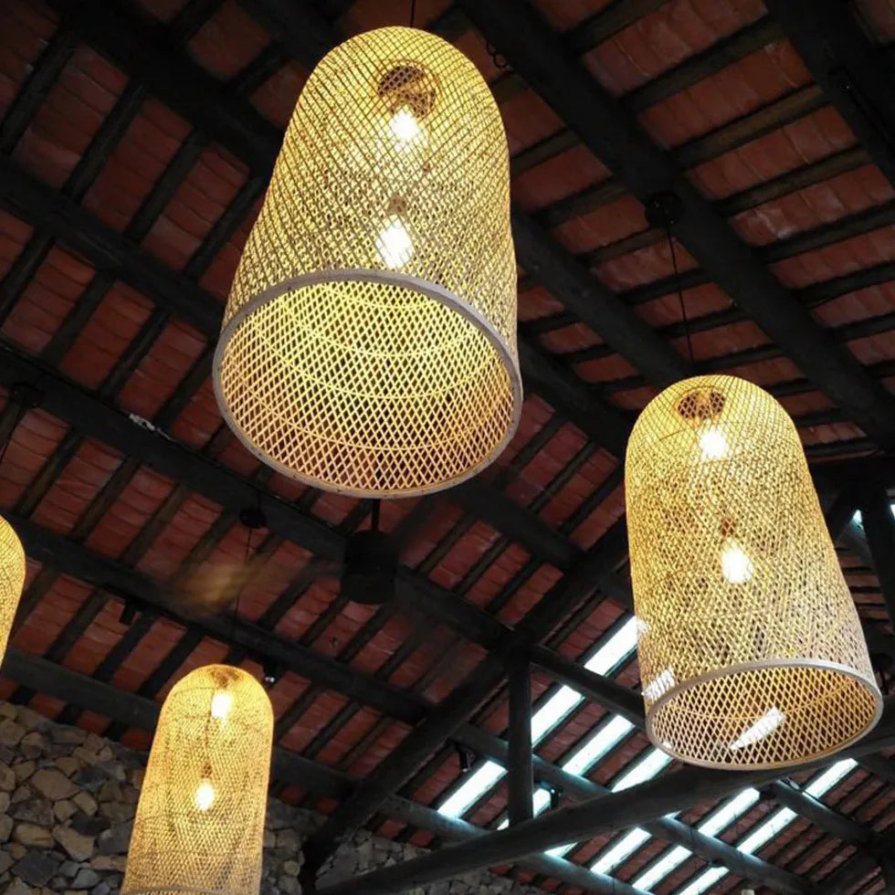 Woven Rattan Mesh Bell-Shaped Pendant Light