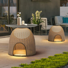 Lampara de pie led exterior estilo ratán ambiente