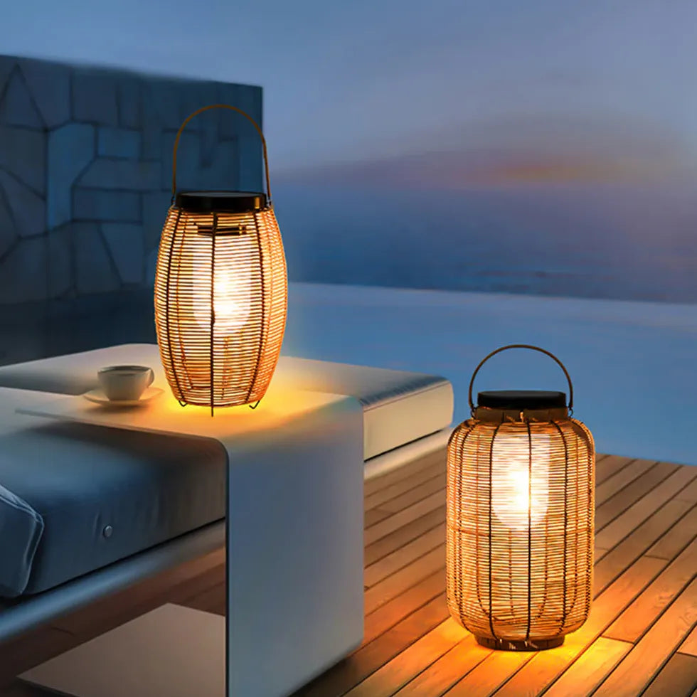 Solar Imitation Rattan Lanterns Outdoor Floor Lamps